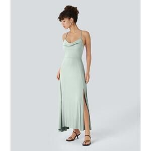 HALARA Sage Green Midi Slip Dress with Side Slits